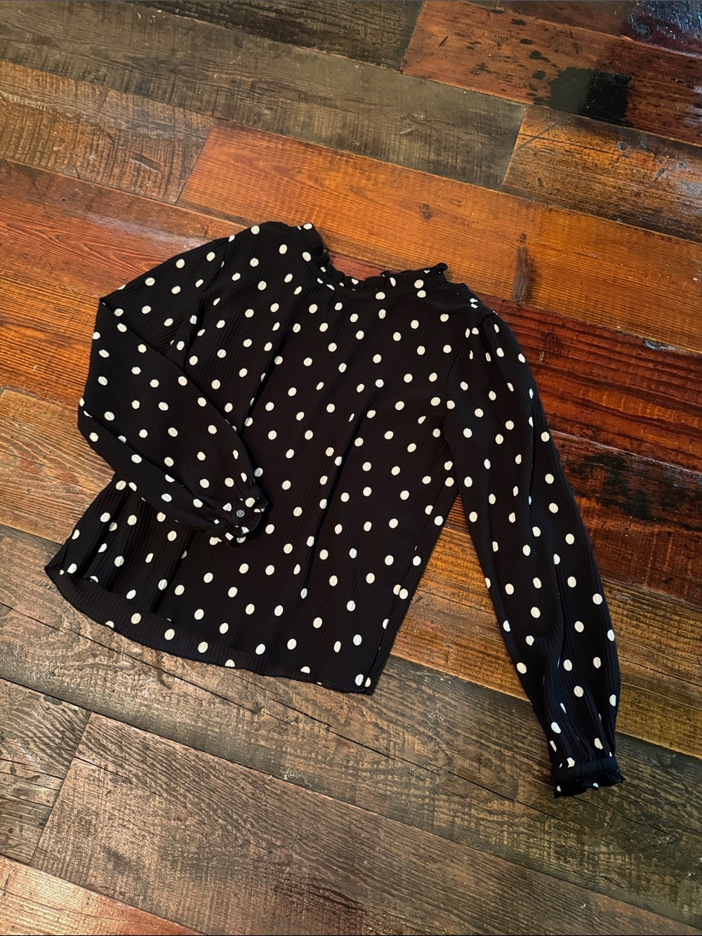 Ann Taylor Black Polka Dot Long Sleeve Blouse